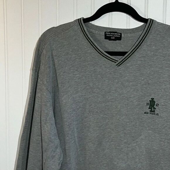 VTG Polo Ralph Lauren Football Sweater Mens X-Large Gray/Green Pullover V-Neck - Picture 2 of 10